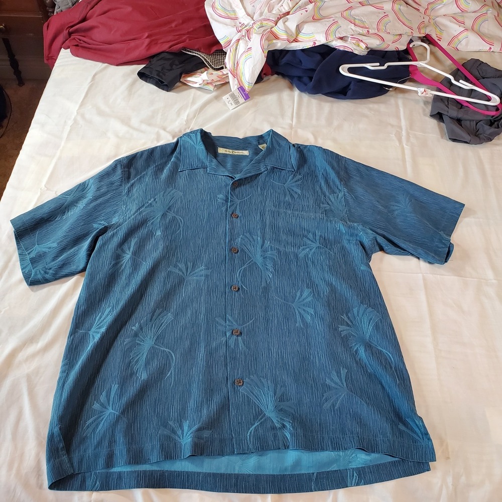 Tommy Bahama Men's Five O'Clock Shadow Embroider Short Sleeve Silk Hawaiian Sz L - Picture 2 of 7